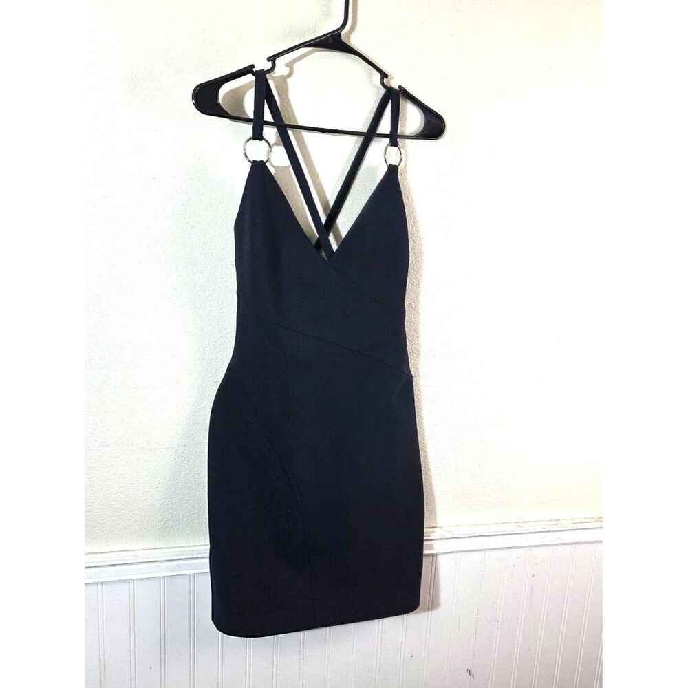 Cinq a Sept 5/7 Navy Sheath Dress Womens Size 6 Strappy Ring Back V Neck